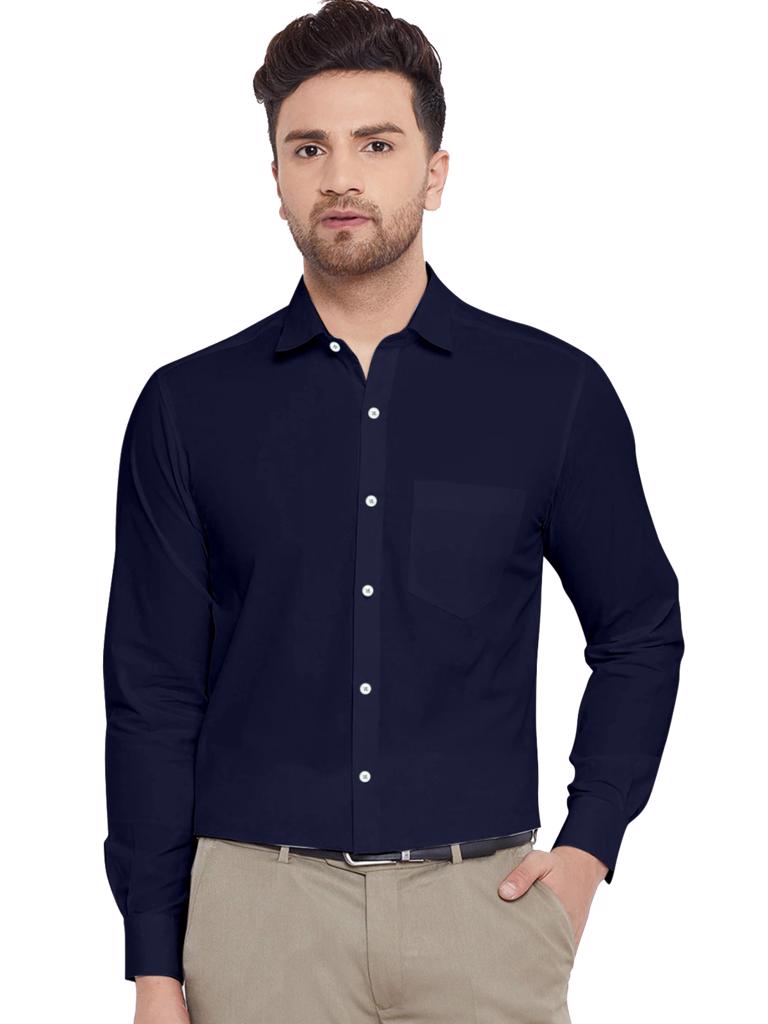 Product image - Name: Men Slim Fit Solid Cutway Collar Casual Shirt, Fabric: Cotton Blend, Sleeve Length: Long Sleeves, Pattern: Solid, Net Quantity (N): 1,Sizes:S (Chest Size: 38 in, Length Size: 28 in) ,M (Chest Size: 40 in, Length Size: 28.5 in) ,L (Chest Size: 42 in, Length Size: 29 in) ,XL (Chest Size: 44 in, Length Size: 30 in) ,XXL (Chest Size: 46 in, Length Size: 30.5 in) 